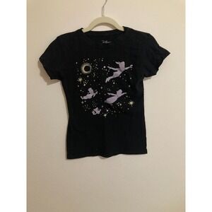 Disney Never Land Peter Pan Black Shirt Size‎ M Medium Graphic Short Sleeve